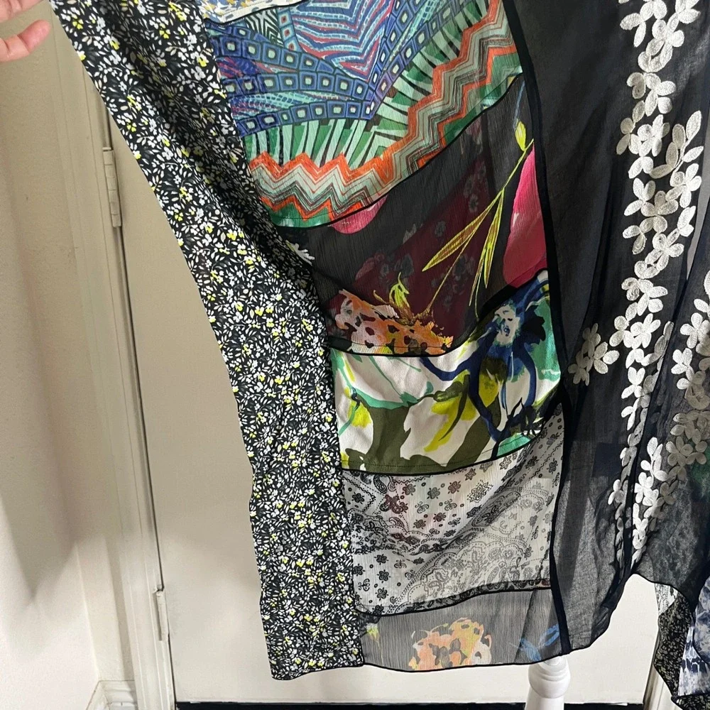 John Mark Kimono Wrap Womens XL Multicolor New Patchwork Floral Embroidered Boho